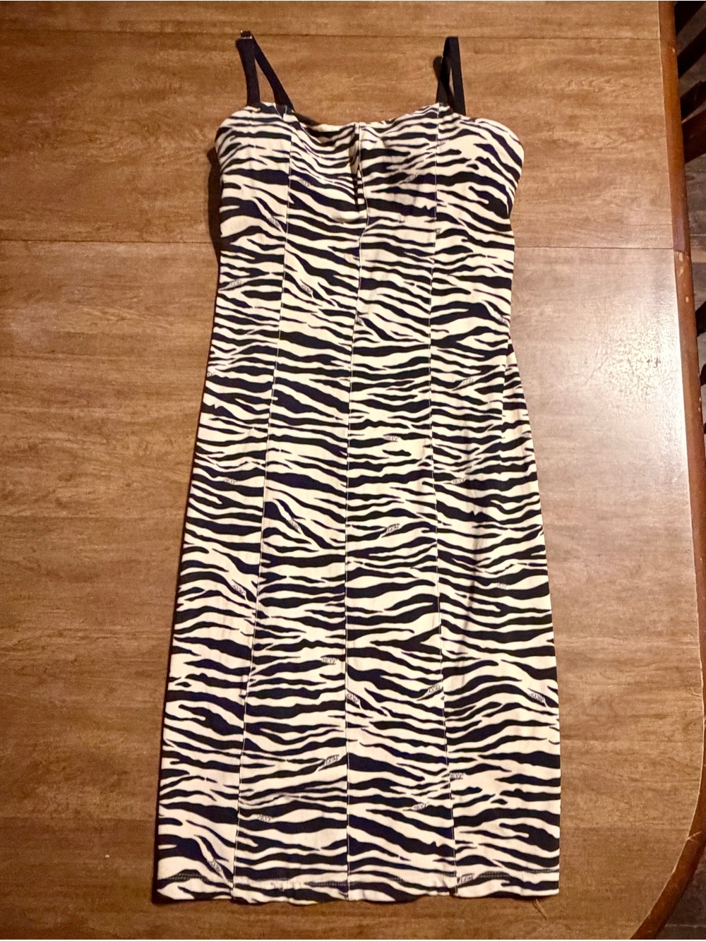 Vintage Y2K Victoria's Secret 34B M Zebra Print Corset Panel Bodycon Dress 2006